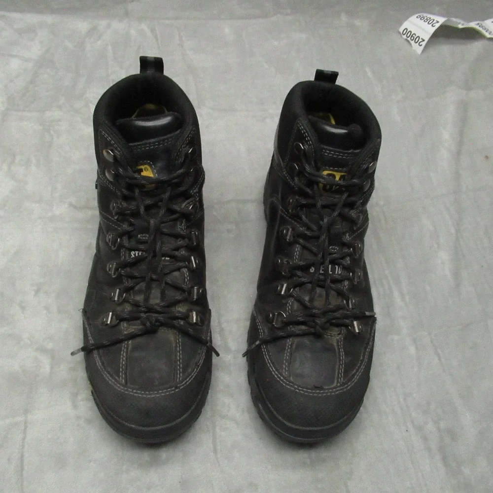 Caterpillar Men 10.5M‎ Wide Work Boots Black Steel Toe Leather Rugged Waterproof